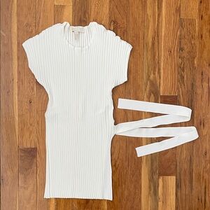 Maje Mamoma Split-Stretch Ribbed Short-sleeve Top, Size 2, Ivory
